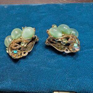 Gold Tone and Green Clip-On Earrings